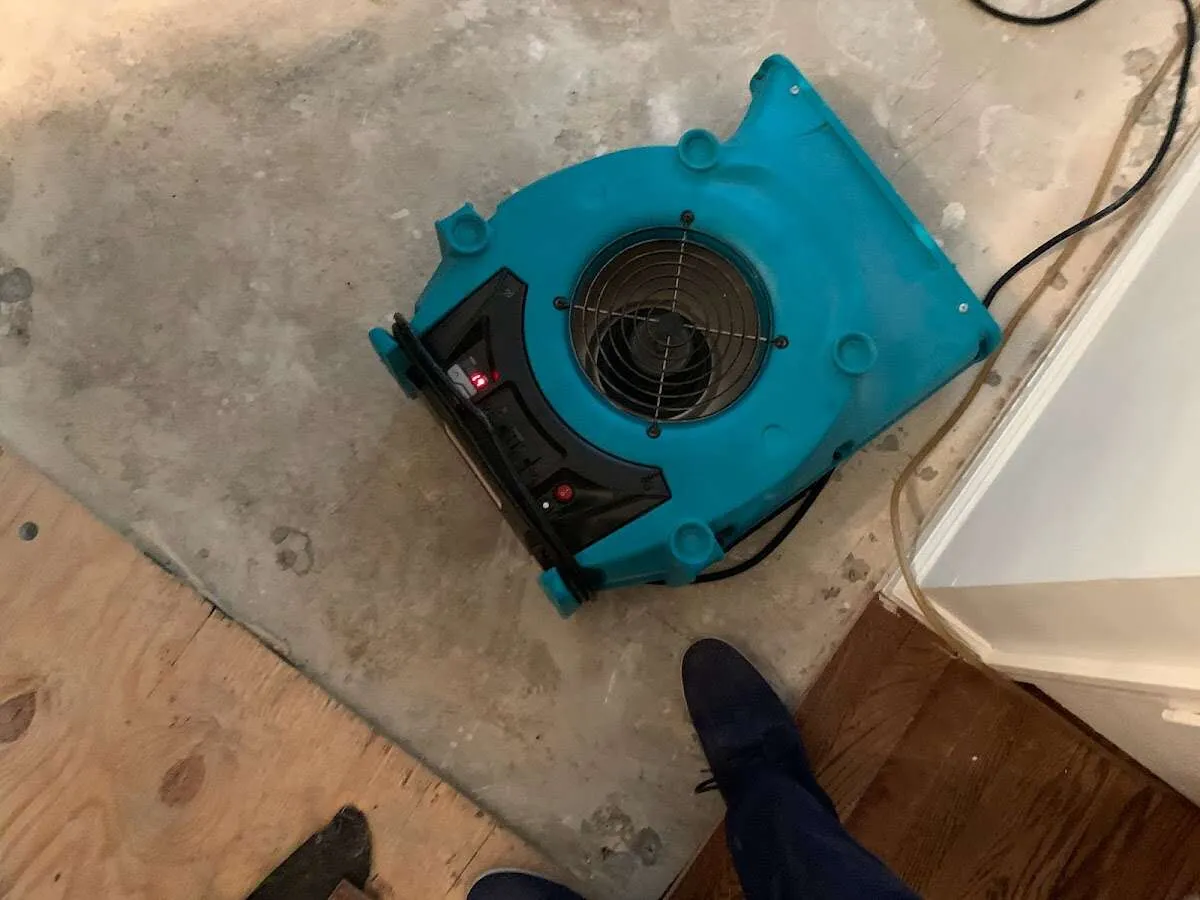 Air mover drying subfloor during Commercial Water Damage Restoration in Palm Bay